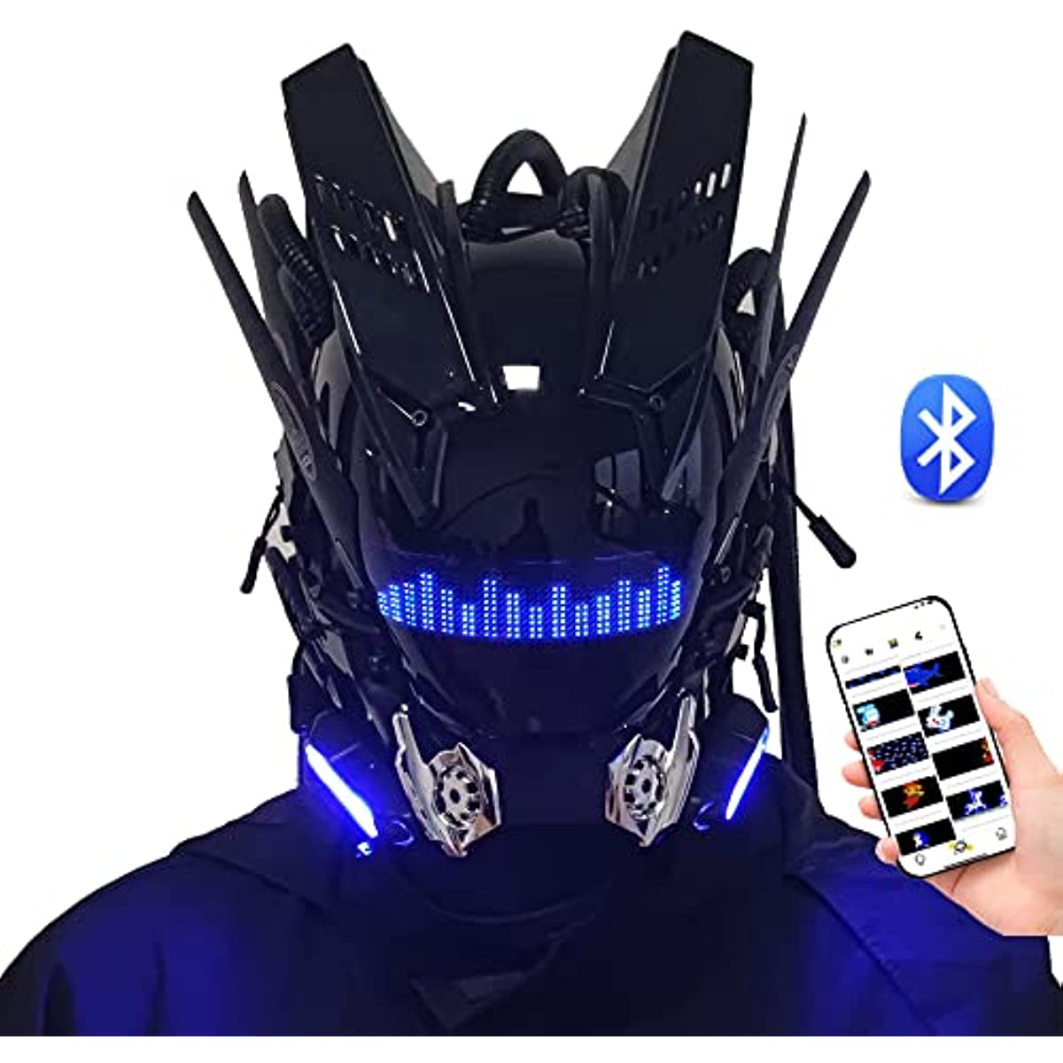 Men Accessories App - หน้ากาก Cyberpunk คอสเพลย์สำหรับผู้ชายหน้ากากชุดคอสเพลย์ผู้หญิงฮาโลวีนแอปเทคโนโลยีบลูทูธพร้อมโคมไฟ LED หน้ากากแห่งอนาคต