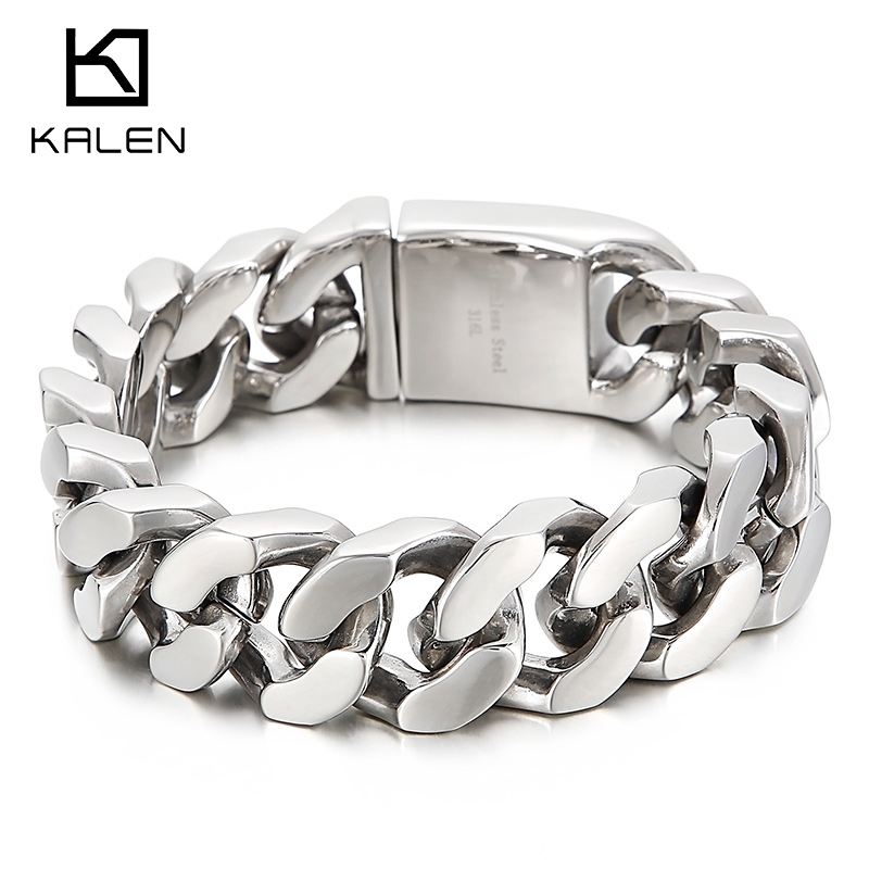 Men Accessories Ring And Bracelet - KALEN 22 ซม.สแตนเลสสตีลสร้อยข้อมือผู้ชาย Heavy Chunky Cuban