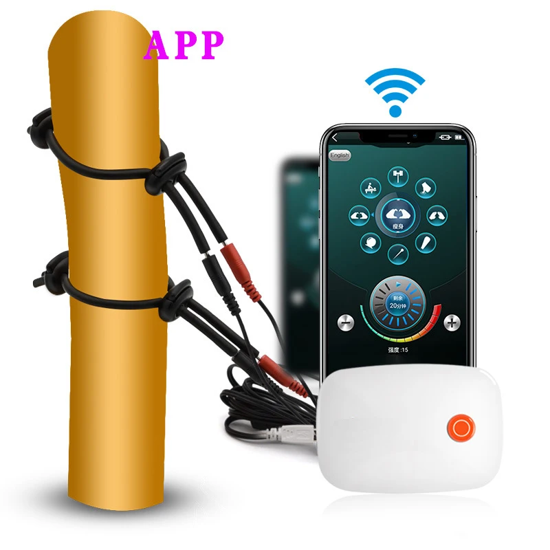 Men Accessories App - ไฟฟ้าShockแหวนอวัยวะเพศชายโทรศัพท์APPควบคุมCurrent Orgasm Stimulator Vibrator Body Massager