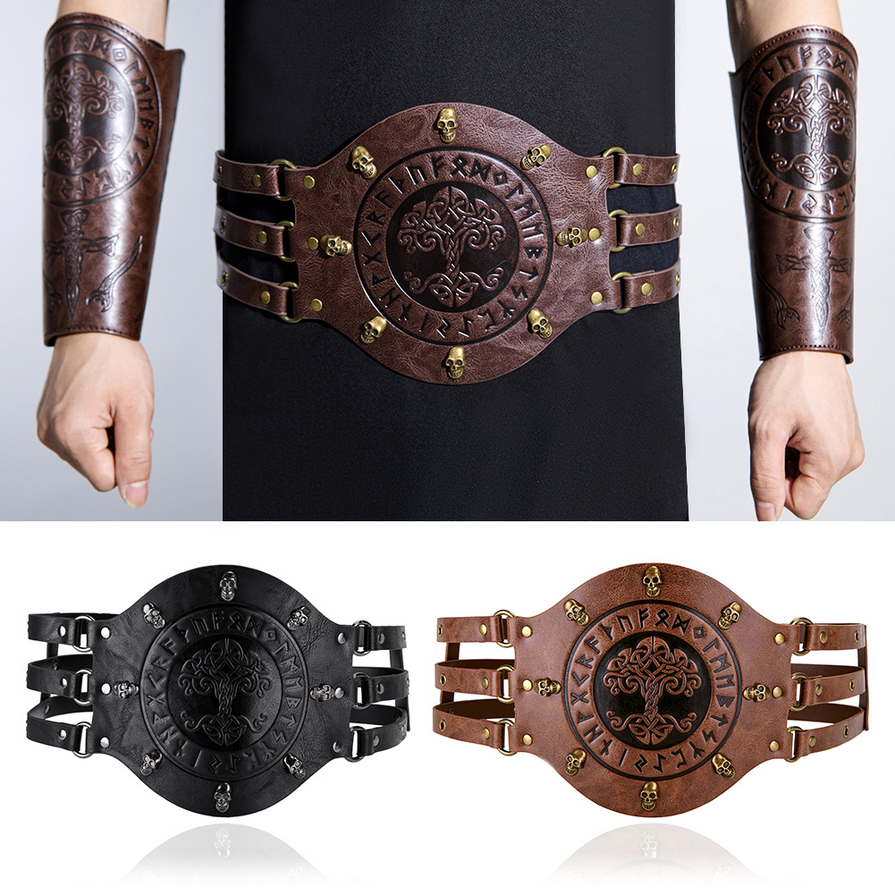 Men'S Viking Accessories - เข็มขัดคอร์เซ็ทแบบกว้างสไตล์ยุคกลาง, ชุดนักรบไวกิ้ง, เครื่องประดับหนัง PU สำหรับผู้ชาย, เข็มขัดคาดเอว,