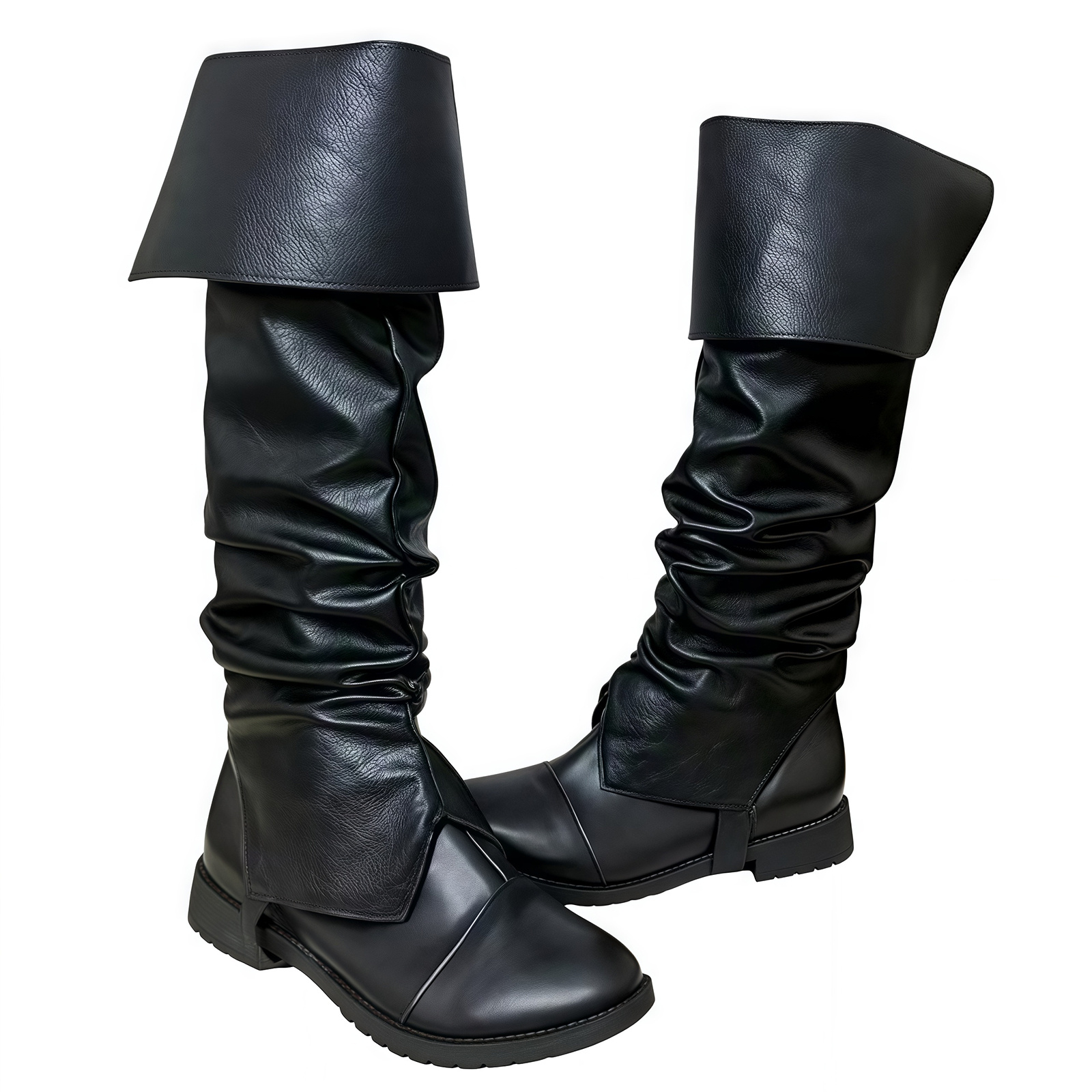 Men'S Viking Accessories - ปลอกหุ้มรองเท้าแบบยุคกลางสำหรับผู้ใหญ่ ชาย หญิง ปลอกขาแบบไวกิ้ง ผ้าพลีท หนังสีดำ