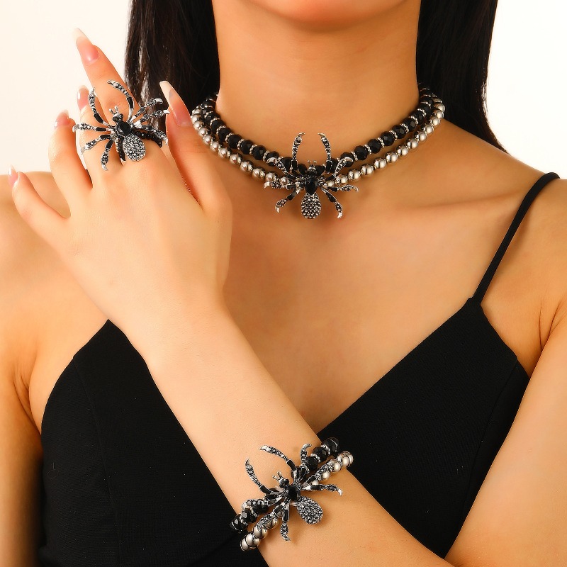 Men Accessories Ring And Bracelet - สร้อยข้อมือ แหวน สร้อยคอ ลายใยแมงมุม สไตล์โกธิค สำหรับผู้ชายและผู้หญิง