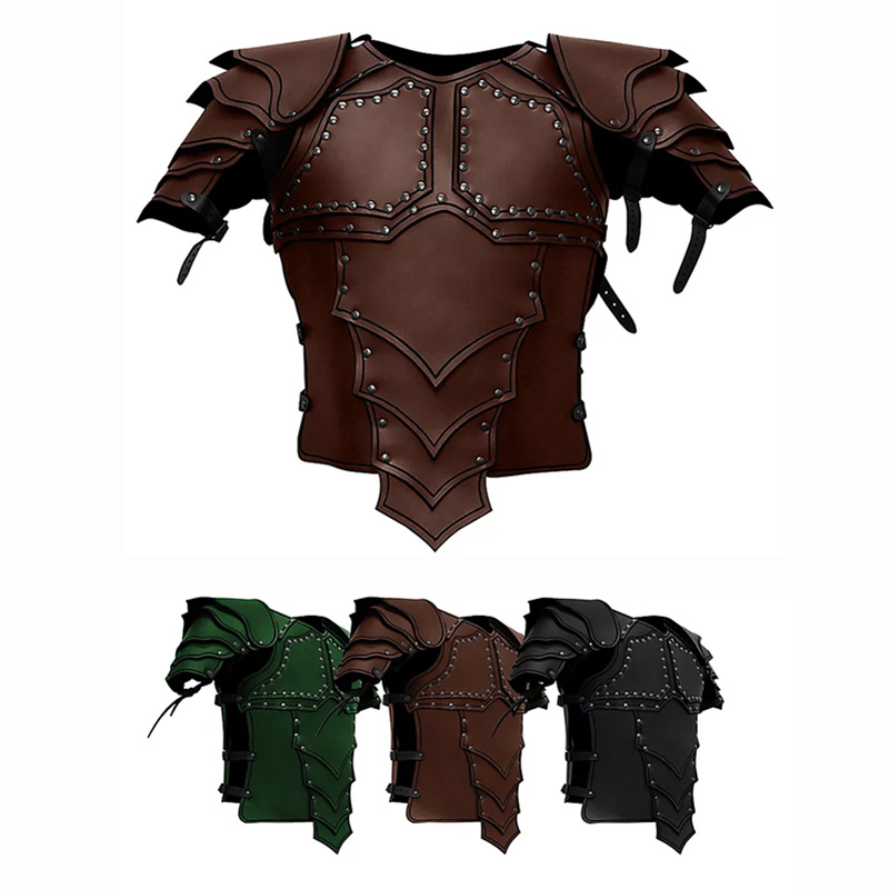 Men'S Viking Accessories - ชุดเกราะหนังสไตล์ไวกิ้งยุคกลางสำหรับผู้ชาย ชุดคอสเพลย์นักรบโจรสลัด ชุดเกราะไหล่แบบสตีมพังก์ เสื้อกั๊กหนัง ชุดคอสเพลย์ LARP