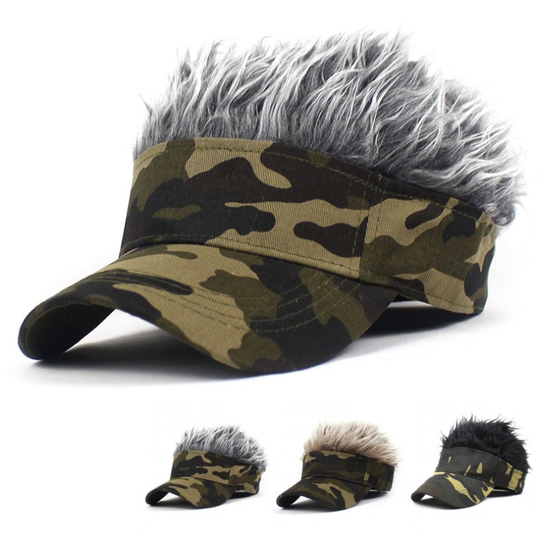 Men'S Accessories Golf - หมวกแก๊ปกอล์ฟเบสบอลลายพรางสีเขียวขี้ม้า ป้องกันรังสียูวี พร้อมวิกผมปลอมแบบมีปุ่ม สำหรับเล่นกีฬา วิ่ง หมวกกันแดดสำหรับผู้ชาย