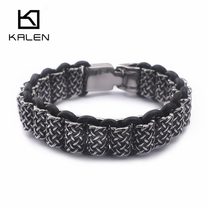 KALEN Vintage หนังสีดำสร้อยข้อ - Men Accessories Ring And Bracelet บทวิจารณ์และราคา