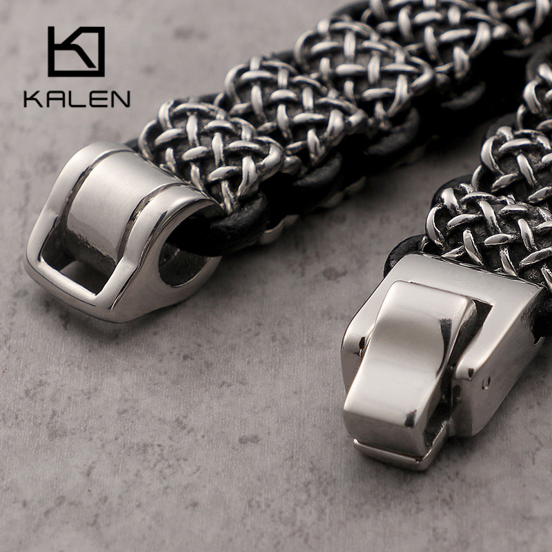 KALEN Vintage หนังสีดำสร้อยข้อ - Men Accessories Ring And Bracelet บทวิจารณ์และราคา