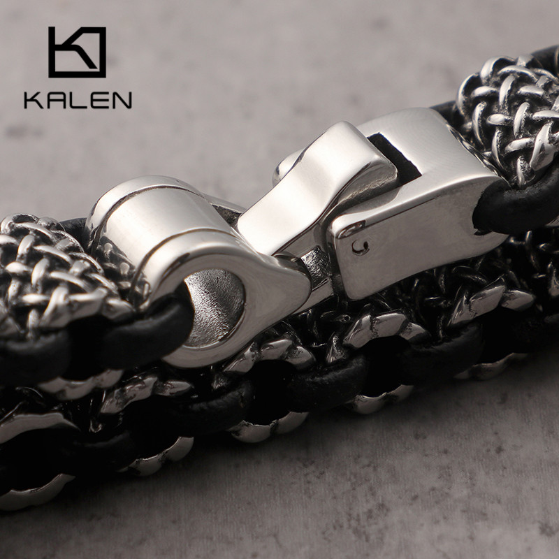 KALEN Vintage หนังสีดำสร้อยข้อ - Men Accessories Ring And Bracelet บทวิจารณ์และราคา